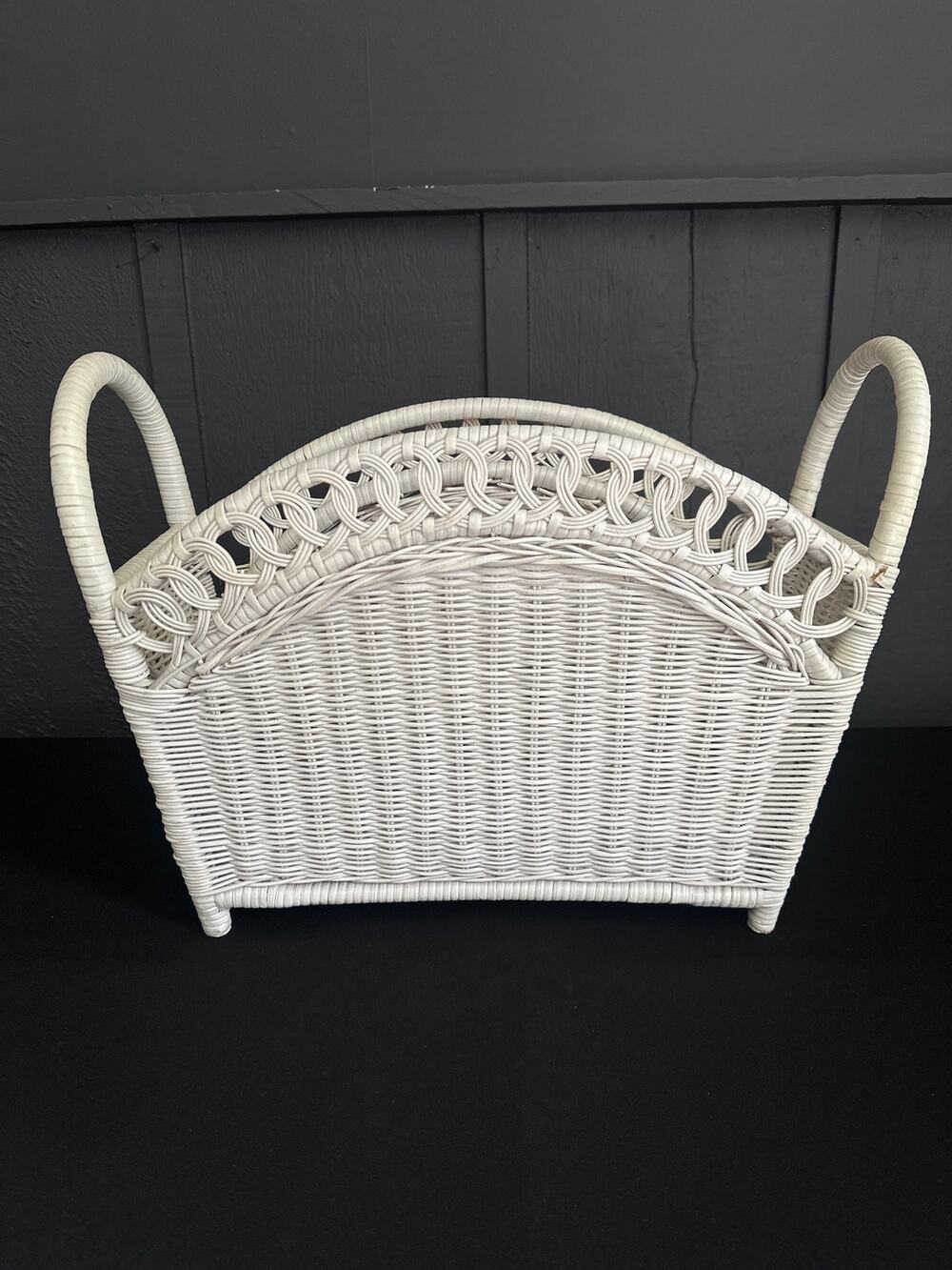 Vintage White Wicker Magazine Towel Basket